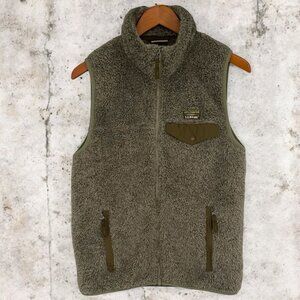 L.L.Bean Womens Slightly Fitted Fleece Vest With Nylon Trim Size Med Olive Gray
